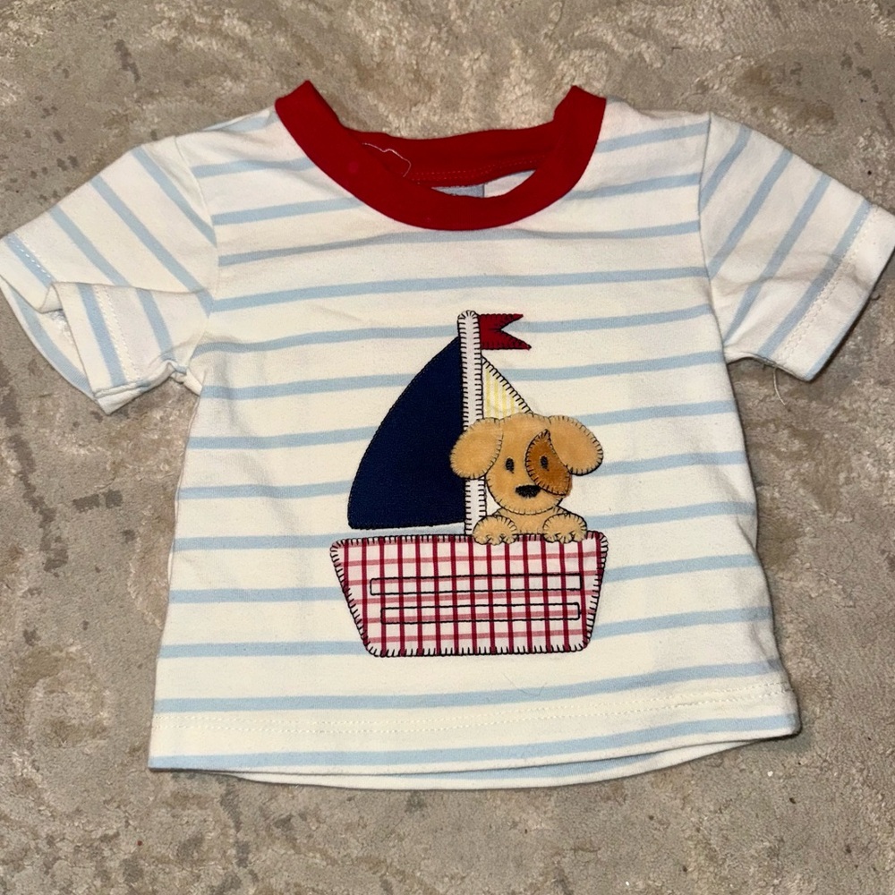 Nautical Kids Tee with Sailboat and Puppy Design